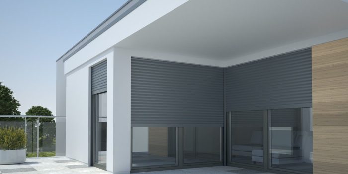 Luxury apartment with window shutter roller - 3D illustration