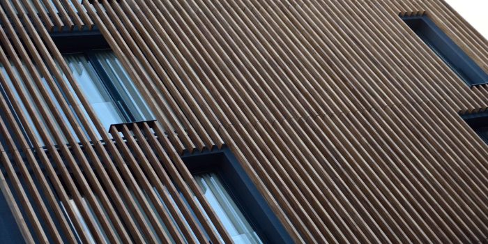 modern stripe wooden facade with windows