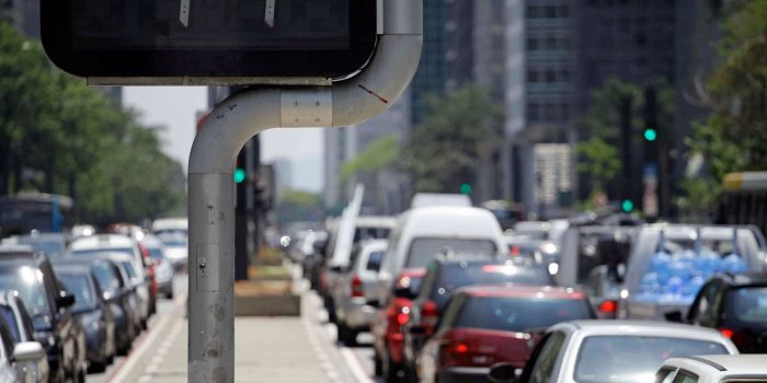 Street digital thermometer measures a temperature of 41 degrees celsius in Paulista avenue, Avenida Paulista, during a extreme heat wave in Sao Paulo, Brazil.